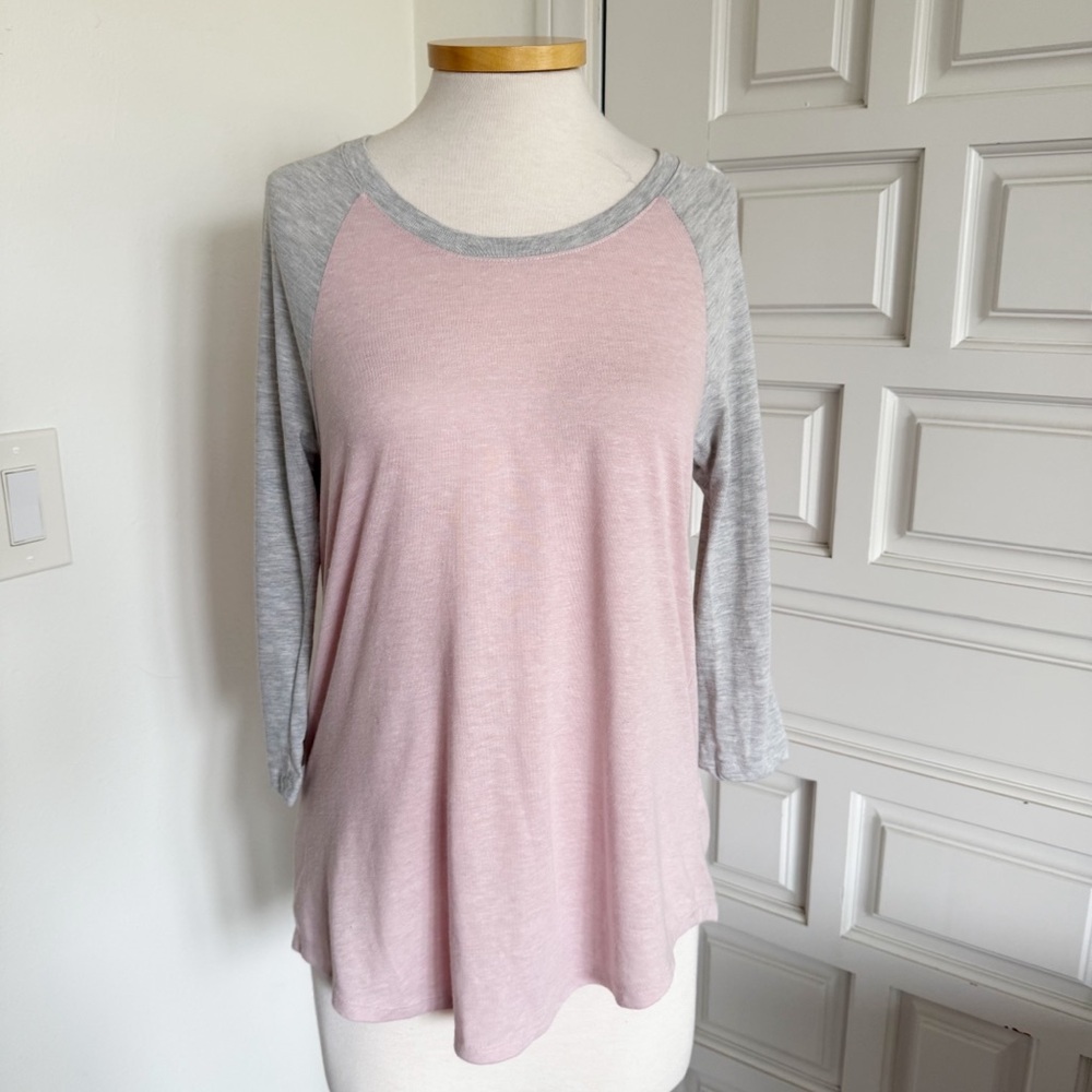 NWT Alternative Earth Pink Rose Quartz Gray Oatmeal Baseball Tee 3/4 Long Sleeve